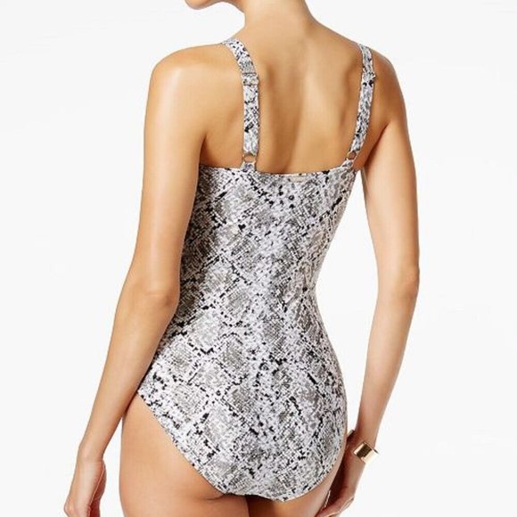 Calvin Klein CHARCOAL PYTHON Starburst One-Piece Swimsuit, US 4 - NEW w/Tags - Picture 2 of 11